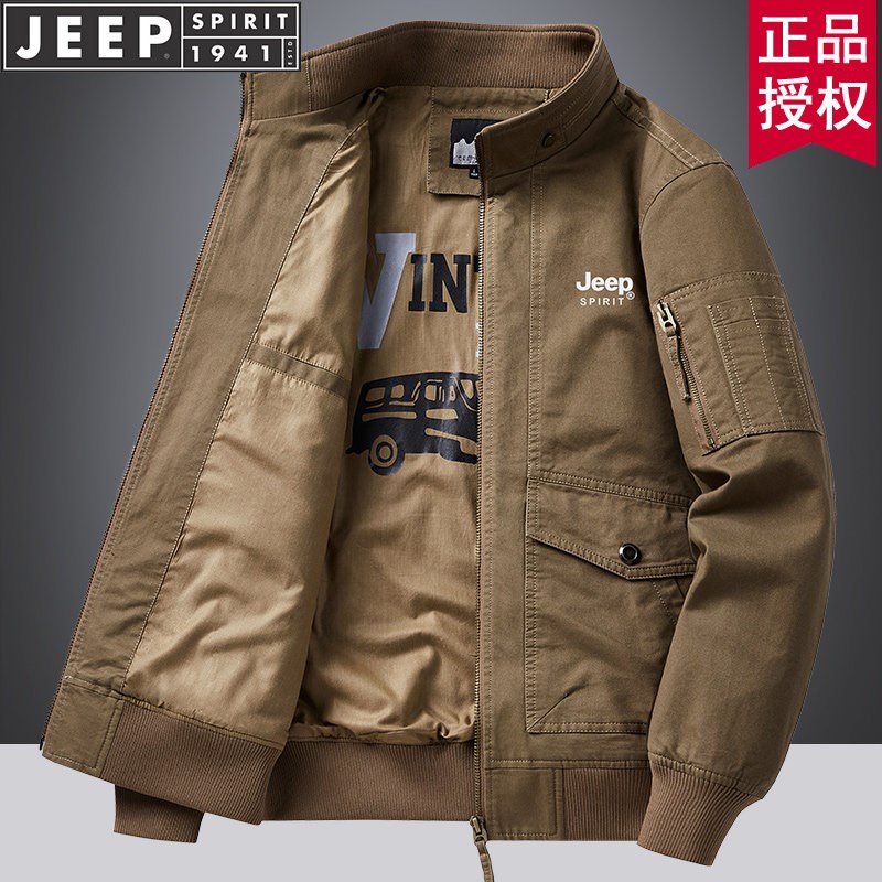 JEEP吉普爸爸夹克外套男秋冬加绒新款中老年宽松休闲纯棉工装茄克