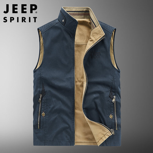 JEEP吉普纯棉双面穿马甲男士秋冬季中年坎肩马夹加棉钓鱼背心外套 - 封面