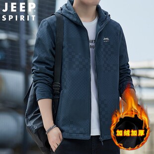 JEEP吉普外套男秋冬宽松休闲风衣2024新款加绒夹克防风防水上衣潮
