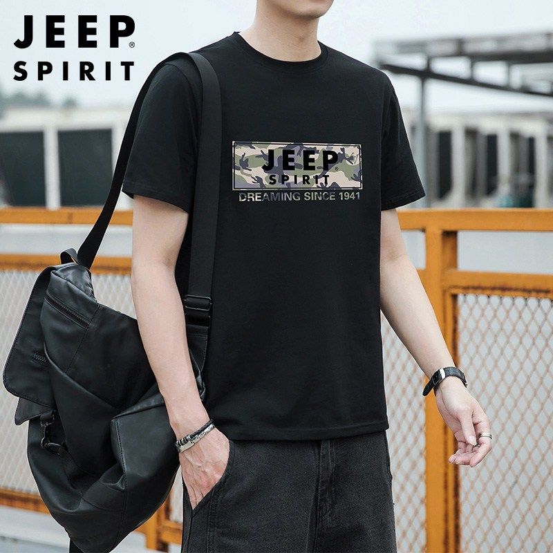JEEP/吉普男装加肥加大宽松短袖T恤纯棉夏季休闲潮流男士短上衣男