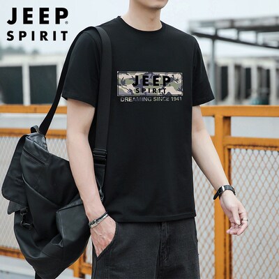 JEEP/吉普男装加肥加大宽松短袖T恤纯棉夏季休闲潮流男士短上衣男