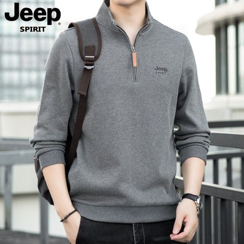 JEEP吉普半拉链卫衣男士春秋新款纯棉打底衫立领宽松休闲长袖t恤