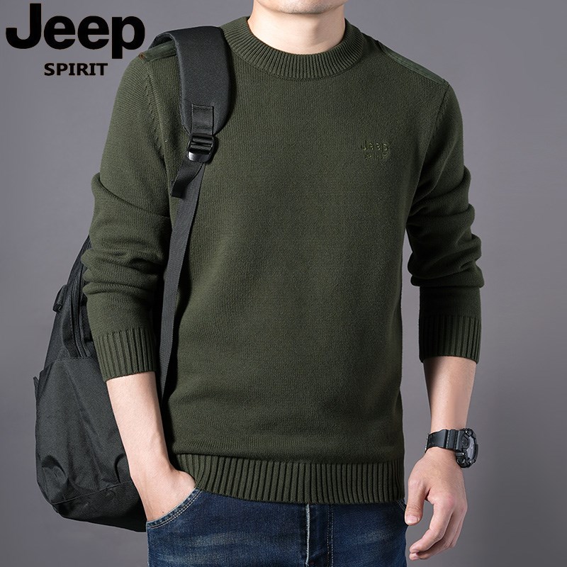 JEEP正品圆领毛衣男士2024秋季新款宽松休闲纯色套头针织衫外套男