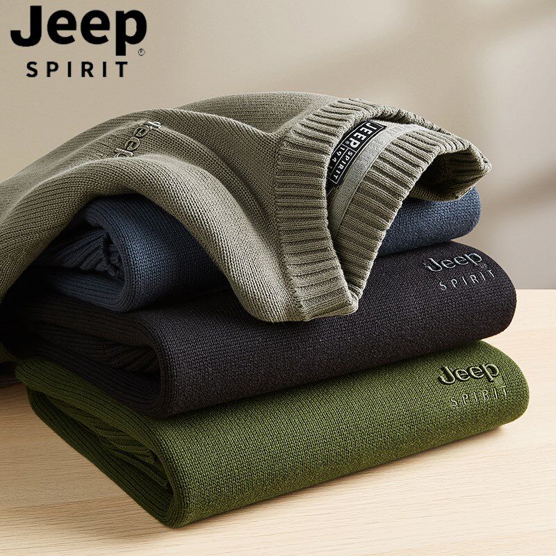 吉普毛衣男秋冬季内搭纯棉圆领针织衫男士2025新款宽松黑色男