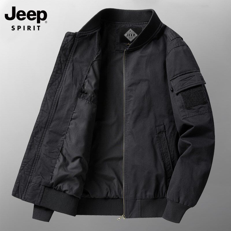 JEEP吉普纯棉夹克男士外套春秋款宽松大码飞行员工装棒球领休闲服