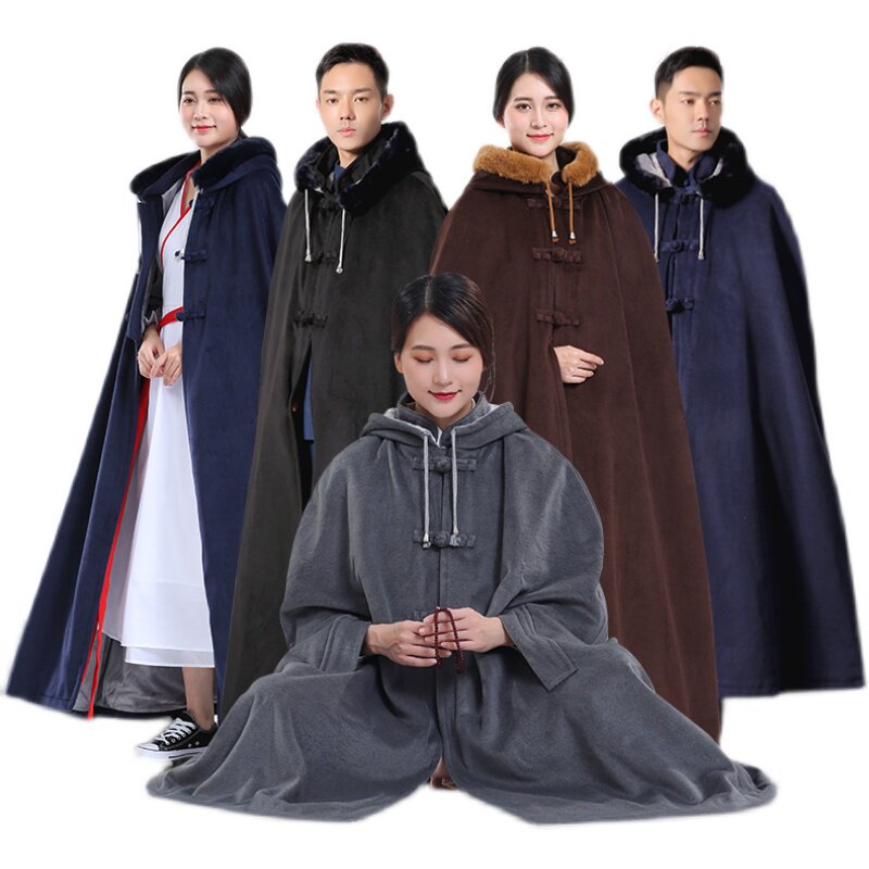 打坐披风男禅修服观音斗加厚居士服僧人斗篷女冬季长款带帽僧服