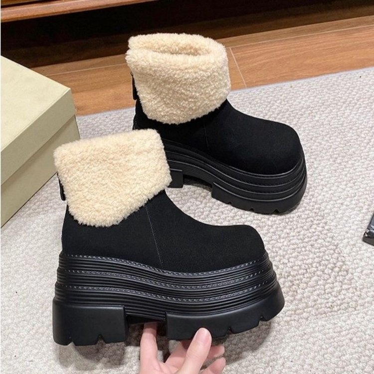 厚底雪地靴女2025年冬季新款10cm小个子加绒加厚保暖松糕棉鞋