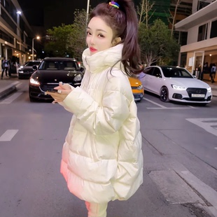 时尚简约连帽棉服女冬季2025年新品宽松休闲百搭纯色中长款棉袄潮