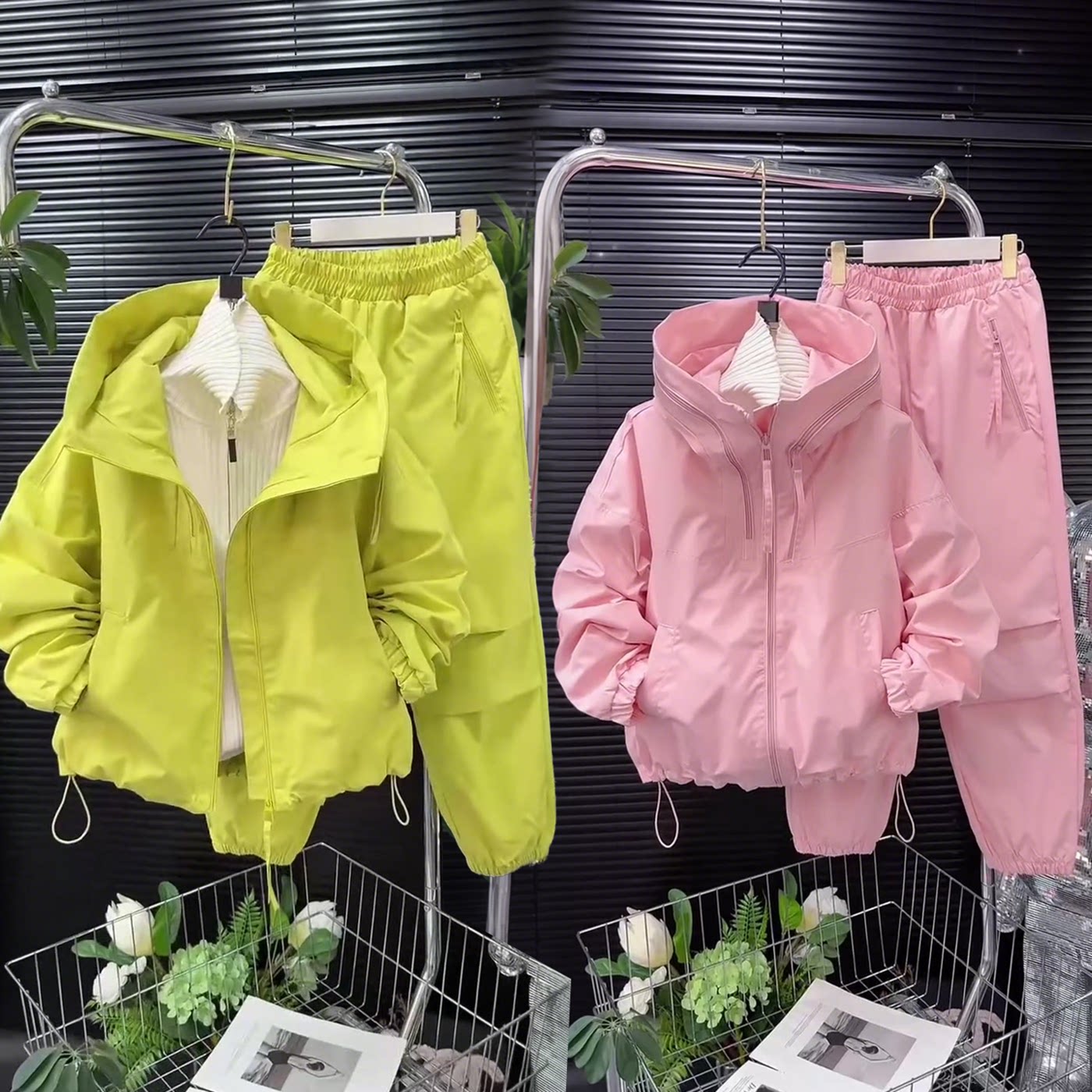 运动休闲套装女新款2026春秋糖果色连帽外套+束脚卫裤百搭两件套