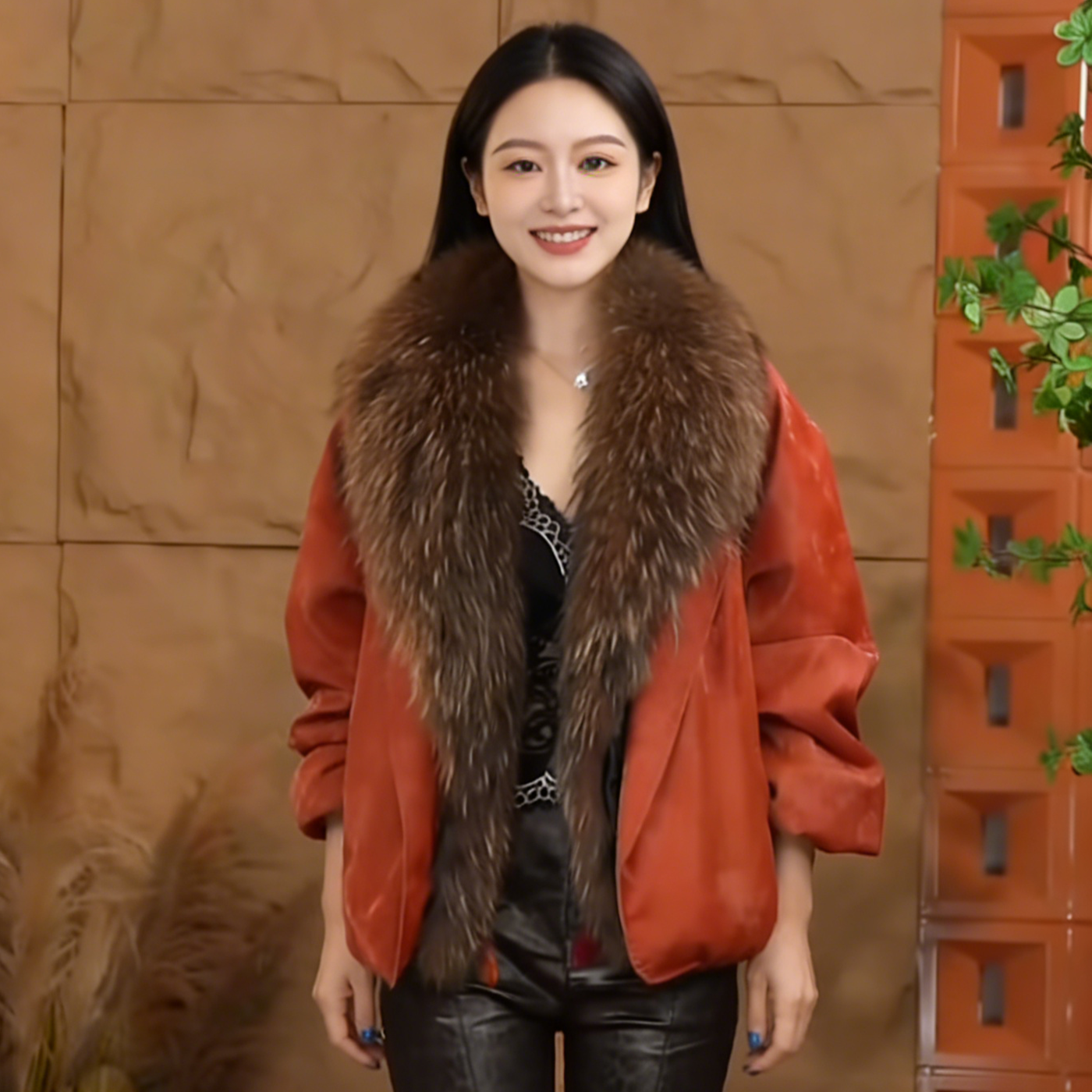 气质简约大毛领PU皮衣外套女2025冬季新款轻奢风保暖时髦加绒夹克,女装/女士精品,短外套,淘宝优惠券,粉丝福利购,淘宝优惠卷