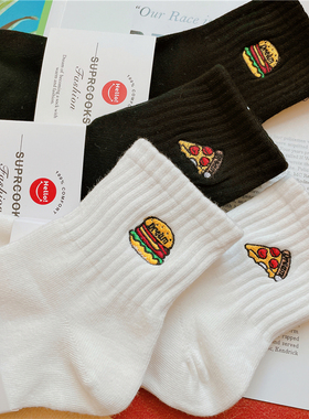 4双春夏男士短袜男生夏季薄款白袜防臭运动袜汉堡刺绣百搭棉袜潮