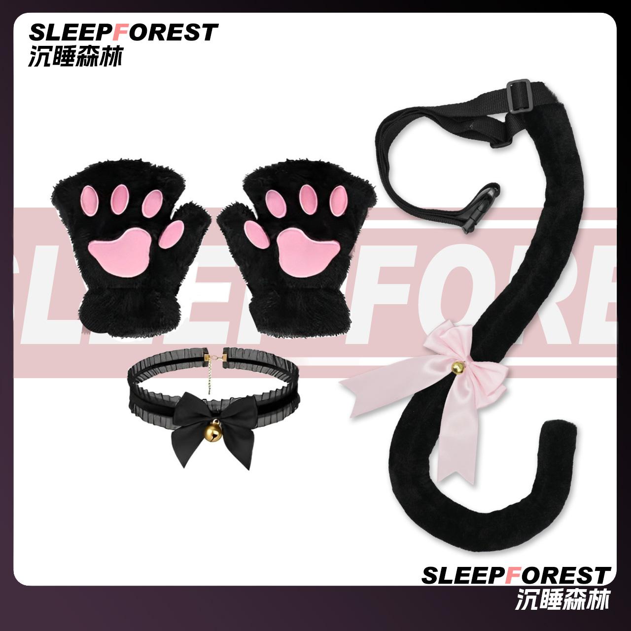 儿童可爱露指手套扣带尾巴