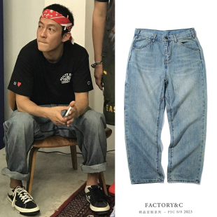 牛仔裤 港潮风紫标老爹裤 长男美式 裤 复古宽松直筒中性工装 潮牌男士