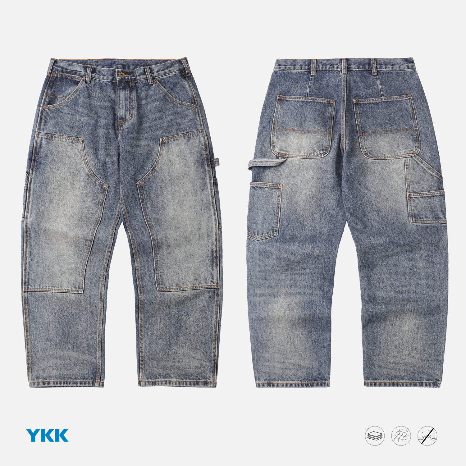26SS日系牛仔裤潮牌多口袋宽松直筒破洞水洗伐木工装休闲裤子潮男,男装,牛仔裤,淘宝优惠券,粉丝福利购,淘宝优惠卷