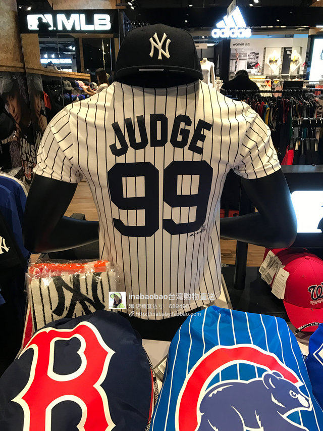 中国台湾代购顺丰直发 MLB 洋基队 条纹背号男士圆领上衣短袖T恤