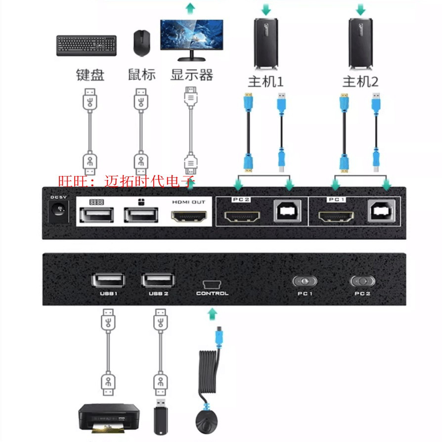 MT-HK201迈拓维矩kvm切换器hdmi二进一出usb自动电脑显示鼠键共享