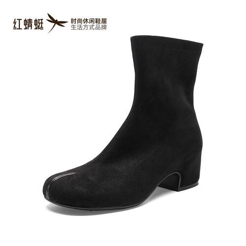 红蜻蜓正品商场同款女瘦瘦靴粗跟