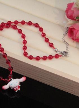 三丽鸥儿童玉桂狗项链女库洛米吊坠红色串珠甜美可爱颈链女孩配饰