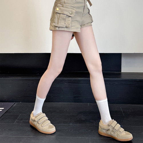 真皮懒人魔术贴德训鞋女2026春夏新款厚底复古拼接运动休闲鞋板鞋