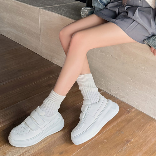 6cm厚底笑脸魔术贴增高小白鞋女2024秋冬新款真皮休闲运动板鞋