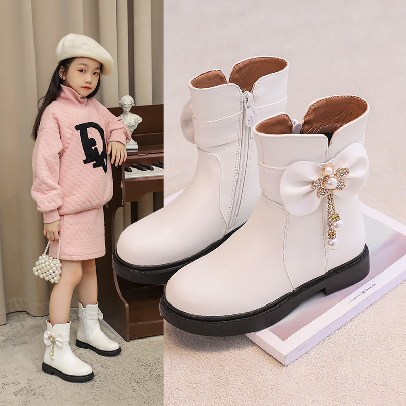 女童靴子短靴2025秋冬新款加绒棉靴公主皮靴中大童鞋子儿童马丁靴