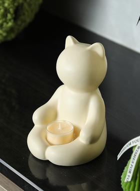 创意ins可爱陶瓷猫咪烛台摆件 现代简约客厅玄关餐桌软装饰品