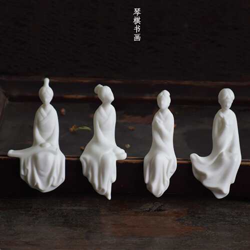 古典仕女陶瓷摆件家用室内客厅书房玄关书房装饰品琴棋书画工艺品