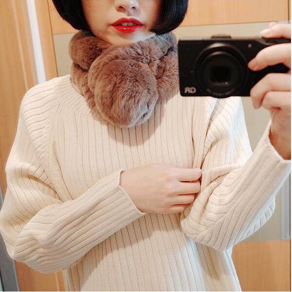 时尚韩国秋季女獭兔毛围巾球球可爱冬季保暖围脖保暖兔毛皮草围巾