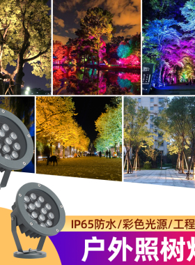 圆形LED户外防水灯园林庭院绿化草坪投射插地照树景观暖光射树灯