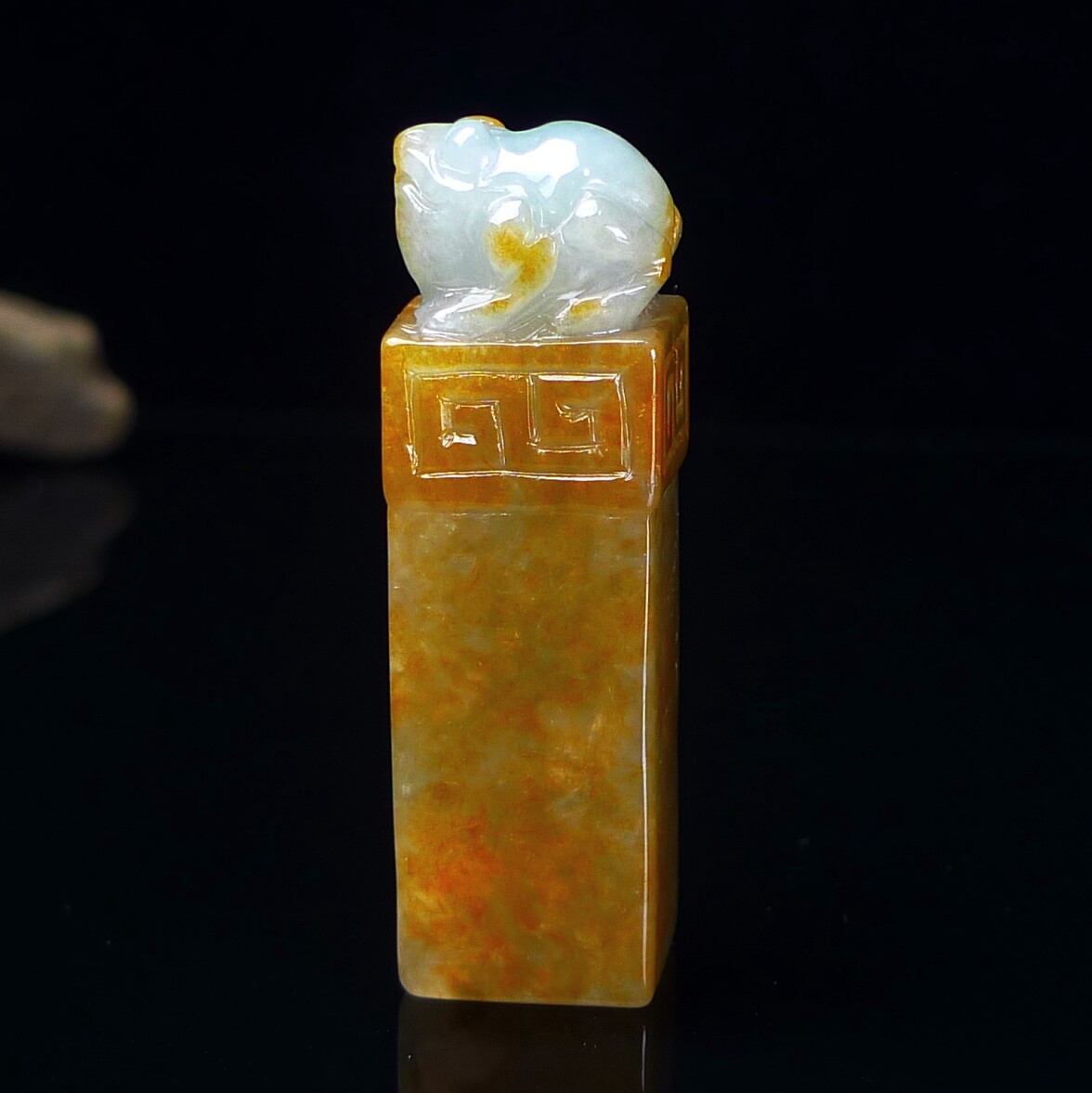 缅甸翡翠A货黄翡金蟾印章玉石