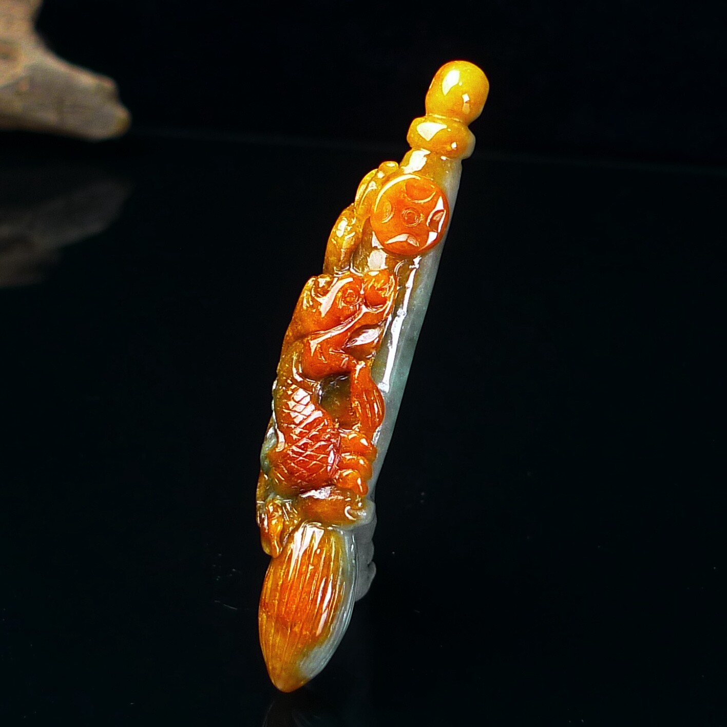 缅甸翡翠A货龙笔文昌笔红翡吊坠