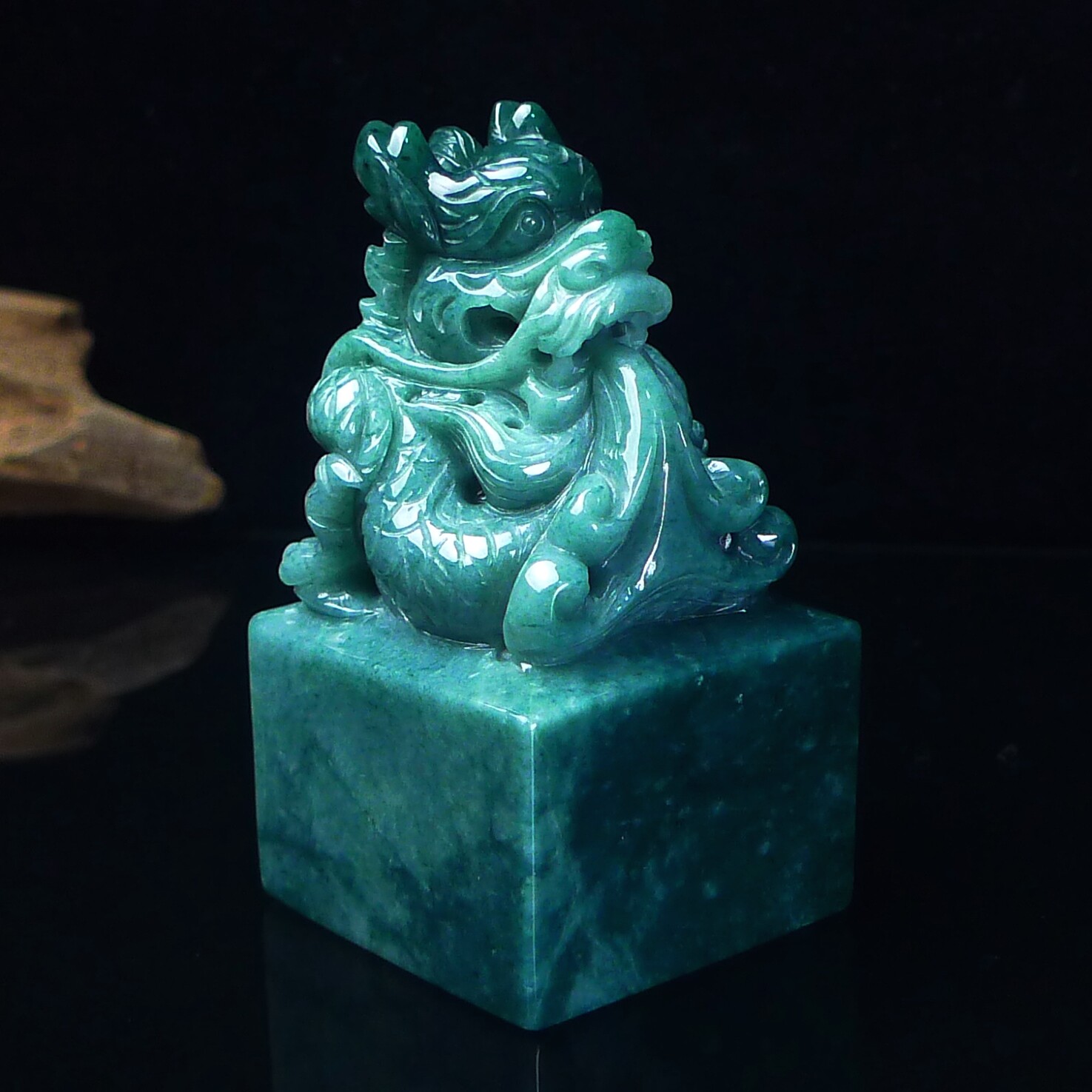 天然翡翠A货玉石龙玉玺镇纸摆件 油绿翡翠龙印章镇纸 篆刻代刻字