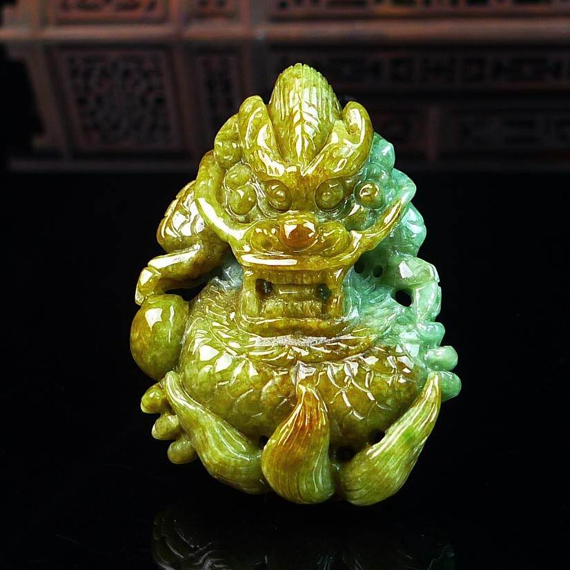 天然翡翠龙手把件玉石黄加绿翡翠