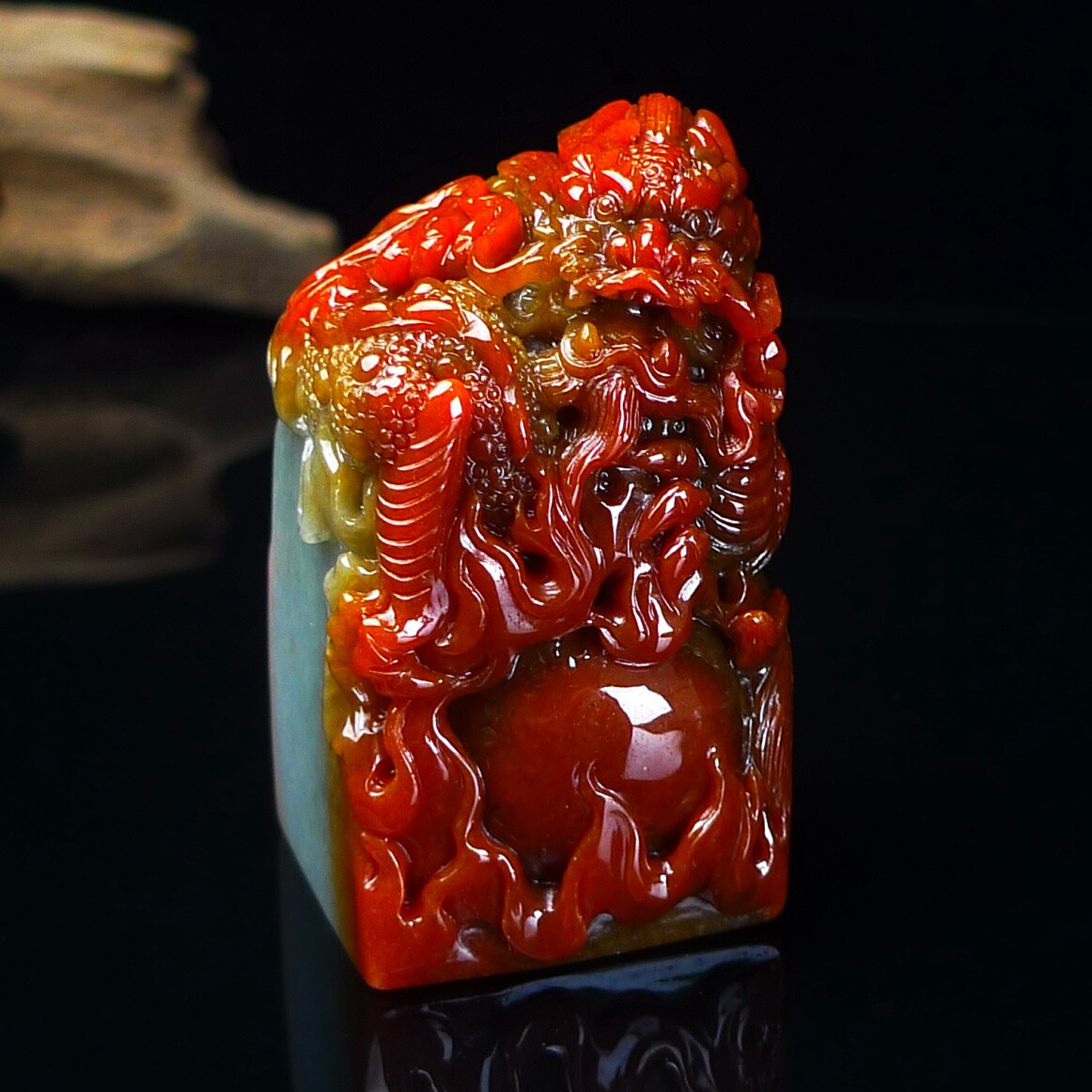 缅甸翡翠A货精雕红龙印章玉石