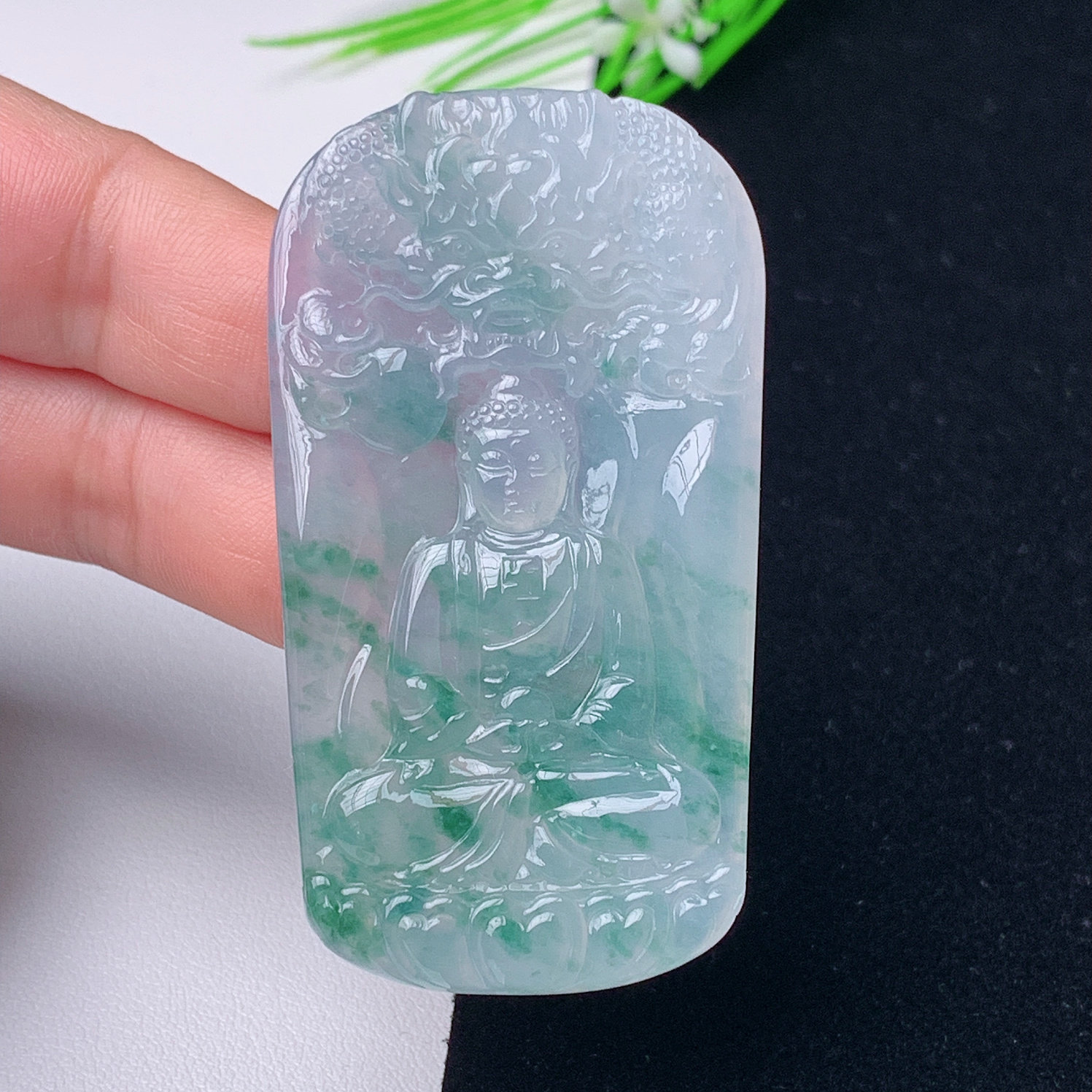 缅甸天然翡翠A货御龙如来飘蓝花