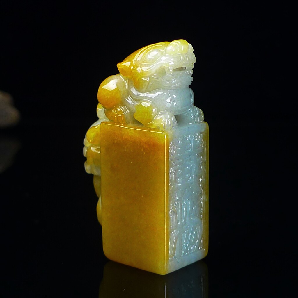 缅甸翡翠A货黄翡貔貅印章玉石