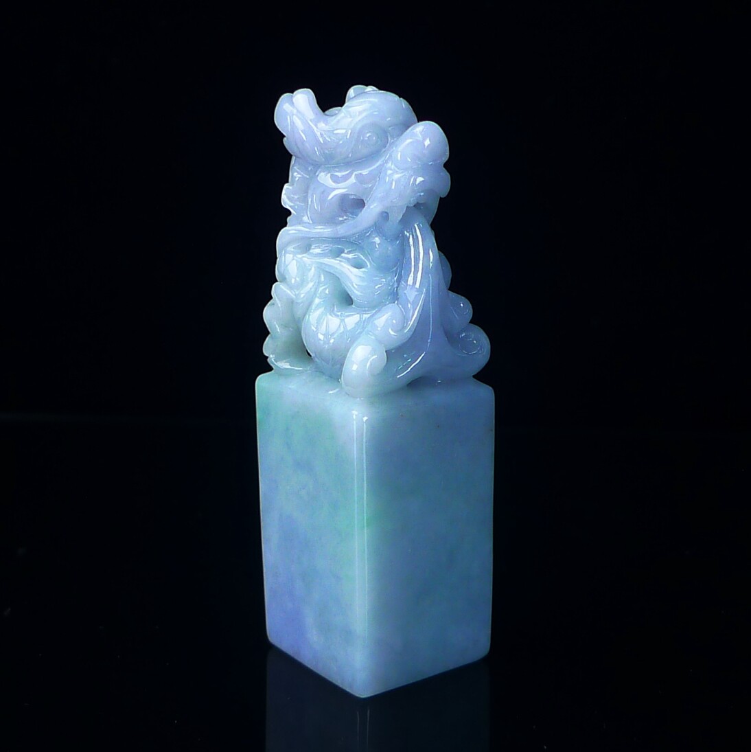 缅甸天然翡翠茄紫翡翠龙印章镇纸
