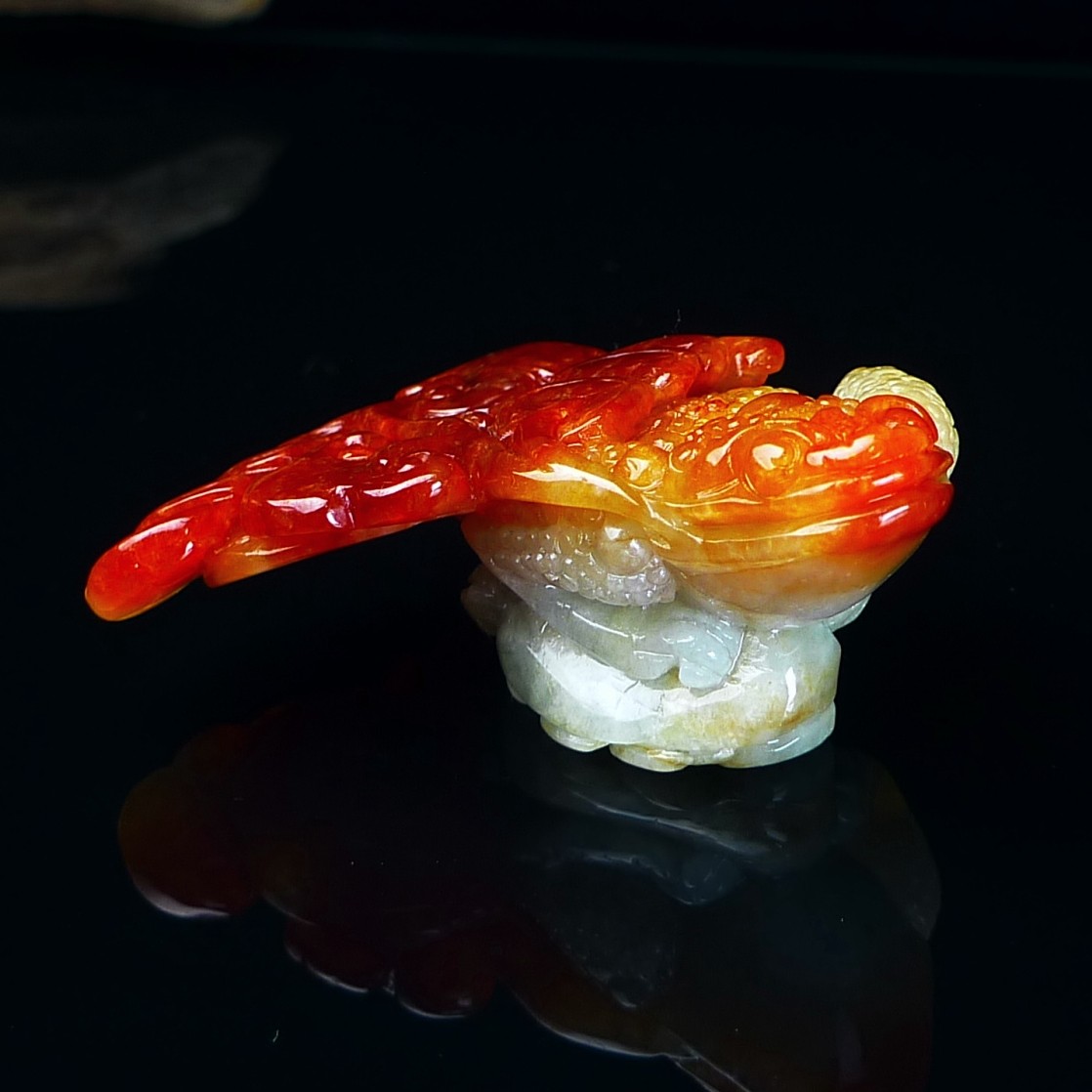 缅甸翡翠A货红翡金蟾玉石小摆件