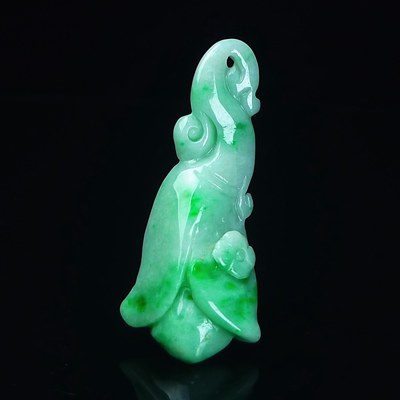 缅甸天然翡翠A货绿色兰花玉石