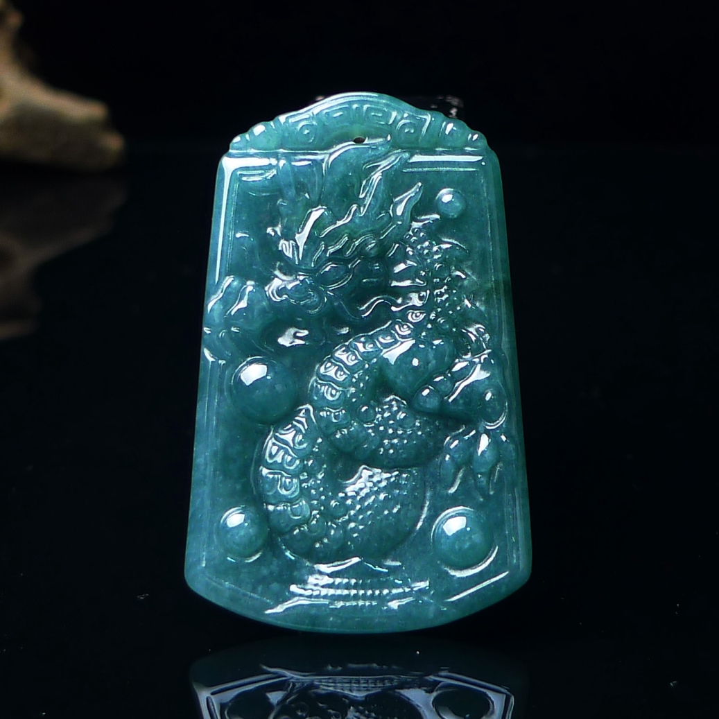 天然翡翠A货观音佛龙牌玉石玉佩 冰润油绿翡翠龙牌吊坠 龙腾万里