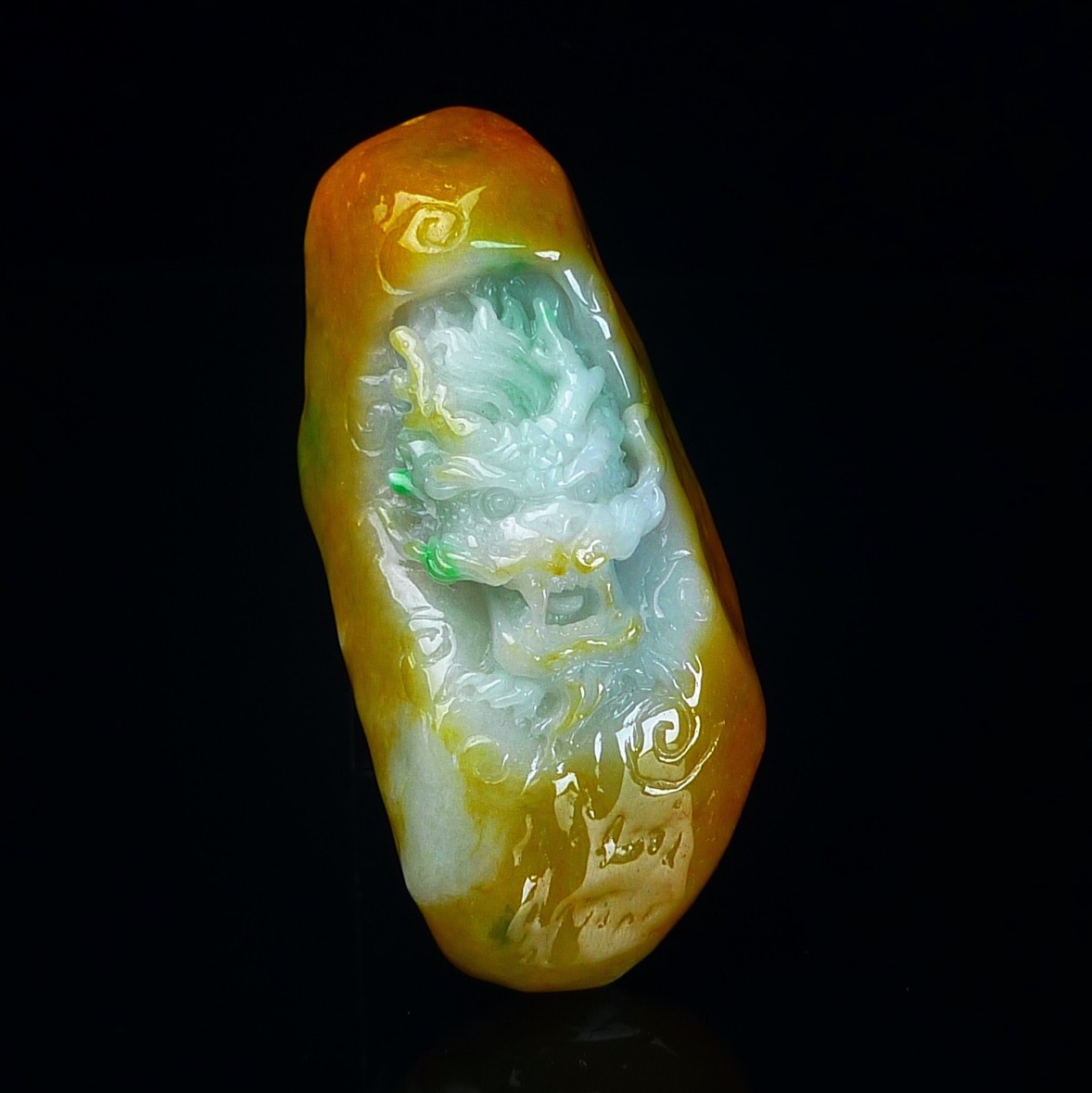 缅甸天然翡翠A货黄翡特色龙牌玉石挂件 冰黄飘绿翡翠龙牌吊坠