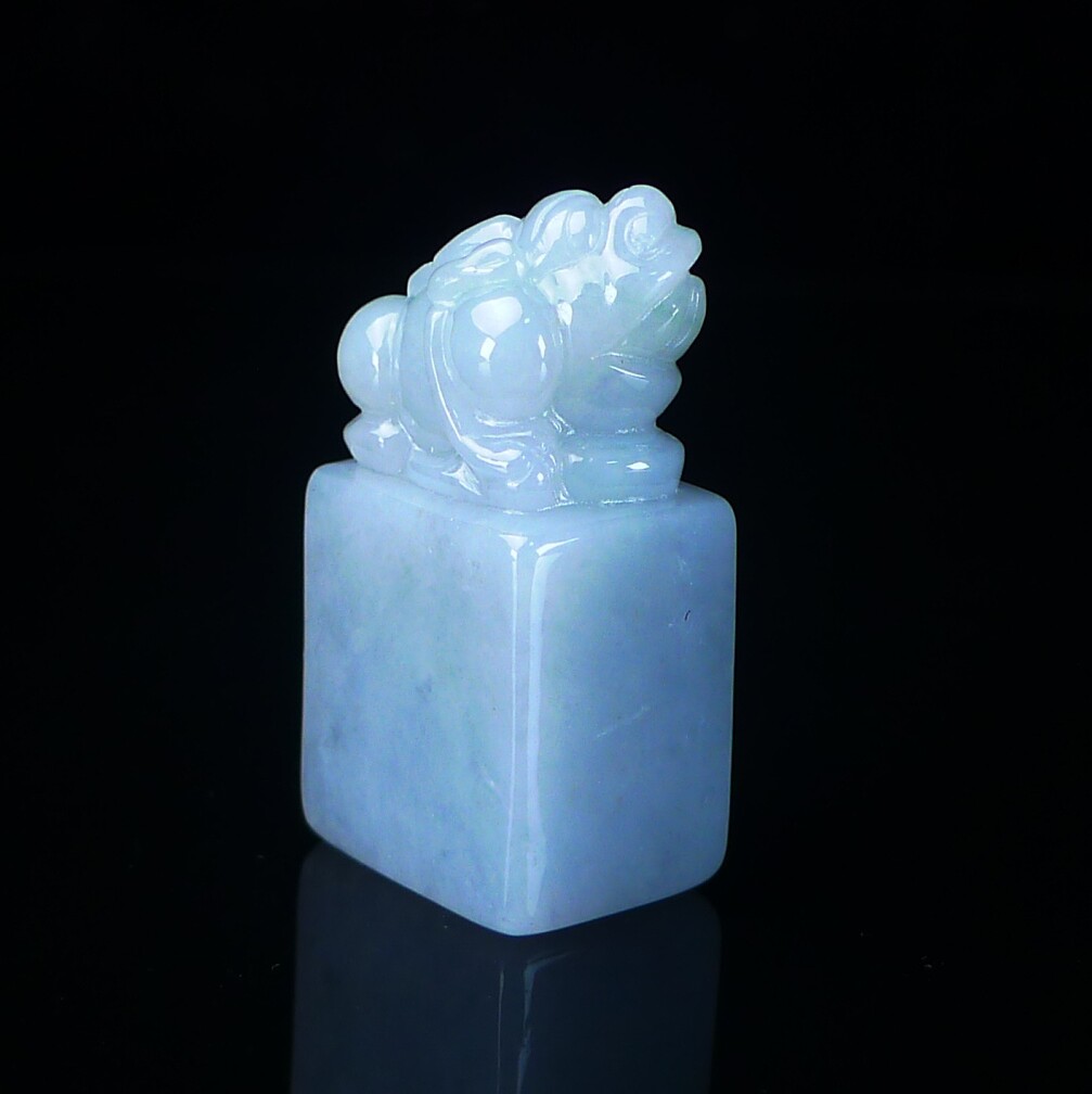 缅甸天然翡翠A货金蟾印章玉石