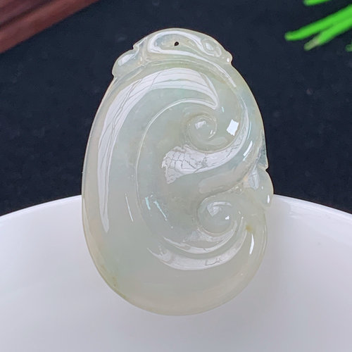 天然A货缅甸翡翠冰润如意玉石挂件 冰透翡翠如意吊坠 顺心如意