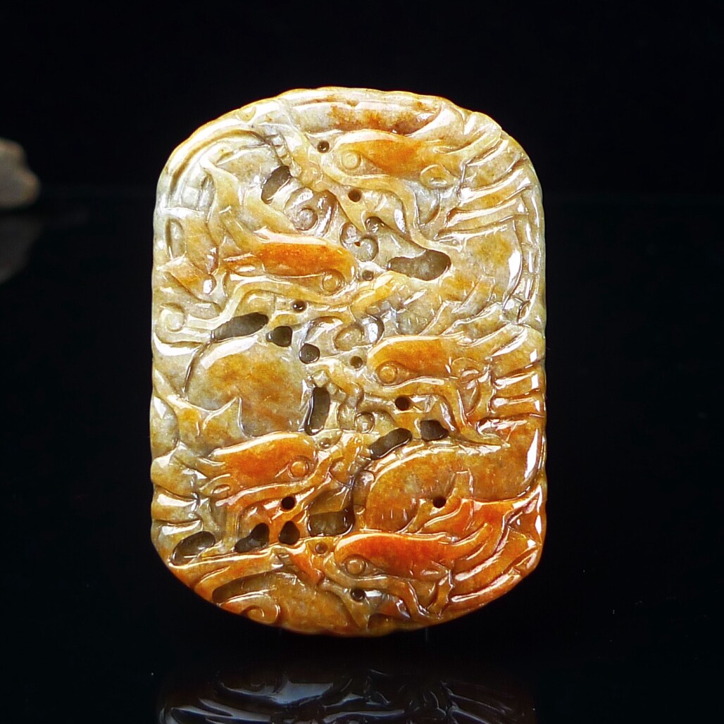 缅甸天然翡翠A货九龙牌玉石挂件