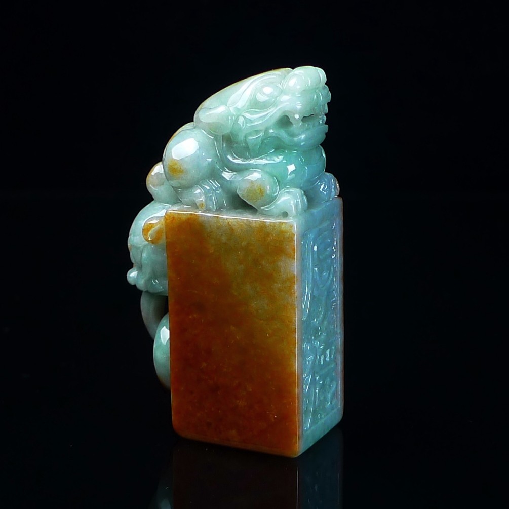 缅甸翡翠A货红翡貔貅印章玉石