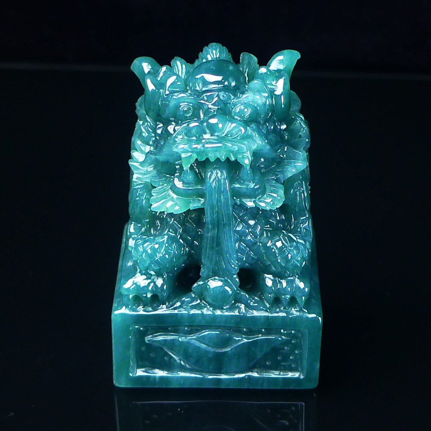 天然翡翠A货玉石龙玉玺镇纸 冰润油绿翡翠龙印章摆件 篆刻代刻字