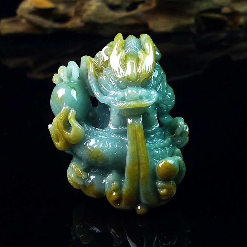 天然翡翠缅甸玉石黄翡龙手把件