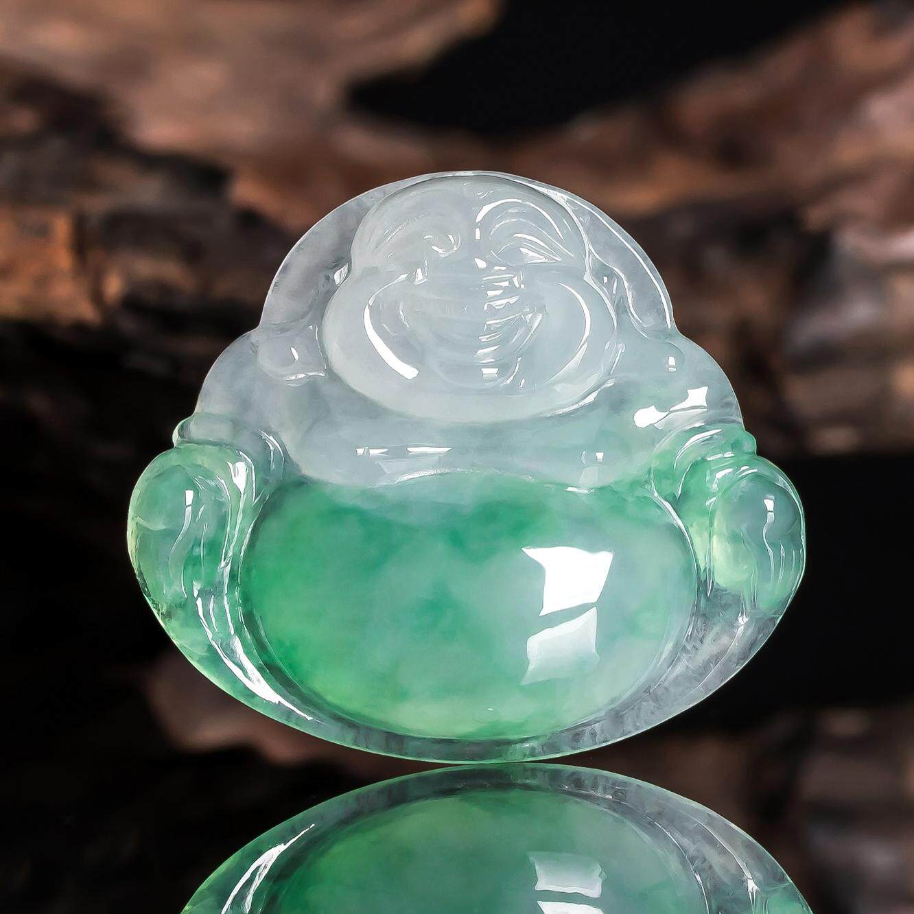 缅甸天然翡翠A货龙牌观音弥勒佛玉石 甜绿翡翠佛公吊坠 佛光普照