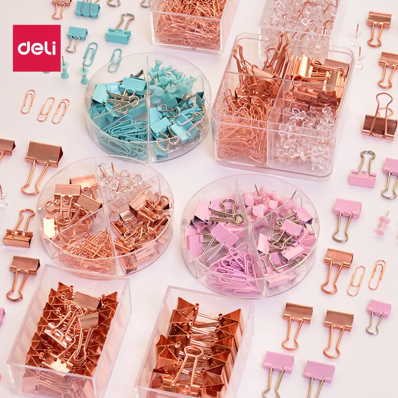 得力长尾夹金属小夹子三针大头针