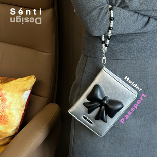 Sénti 护照夹收纳包3D蝴蝶结旅行证件卡包可爱少女 Pēngpēng